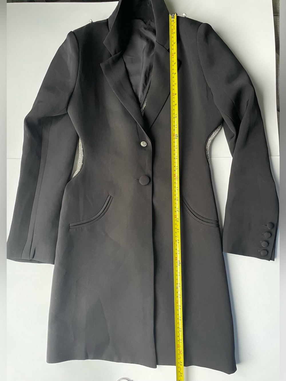 Plunge Backless Blazer Dress Crystal Open Back Tuxedo Mini Dress Medium - Picture 7 of 13
